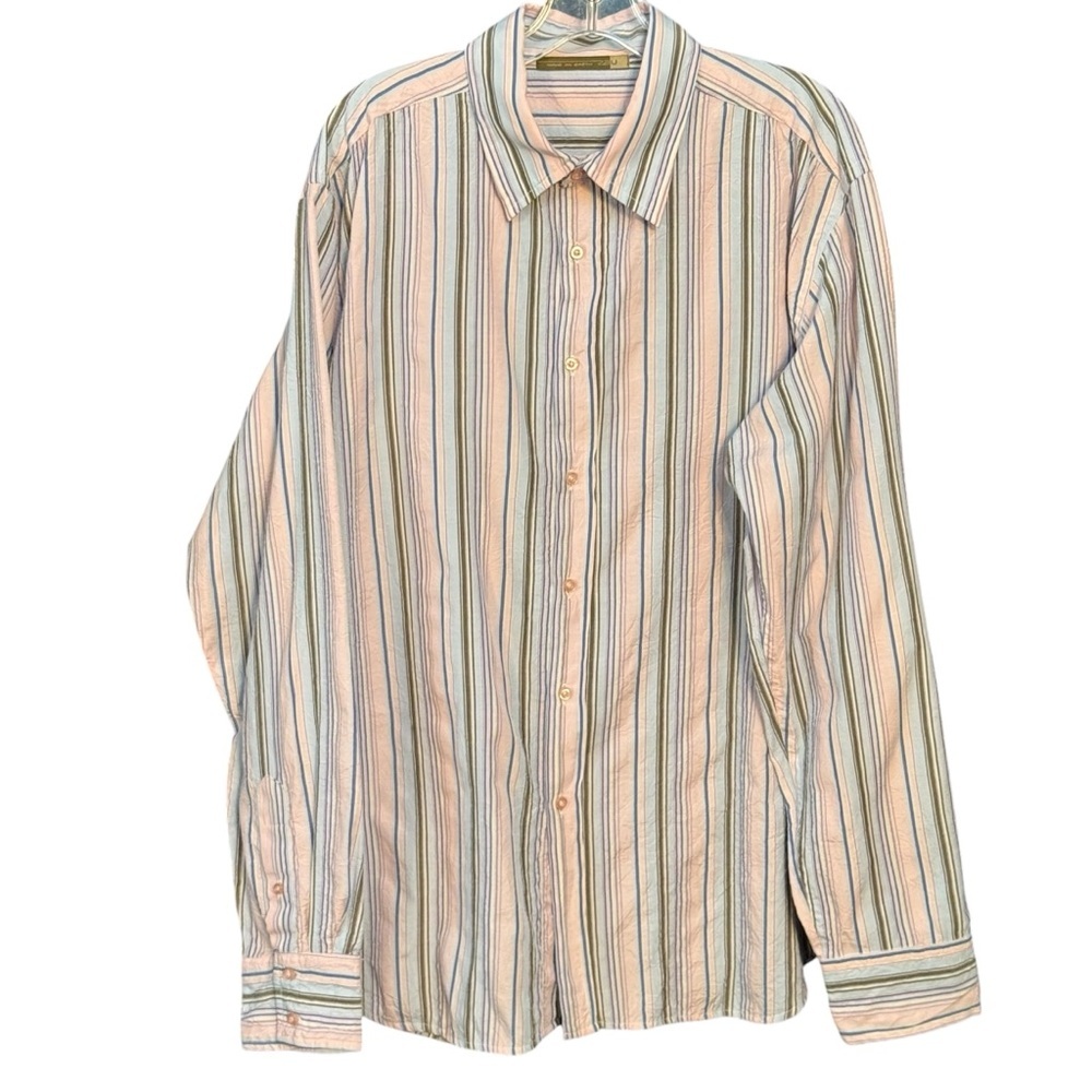 Excellent! 2bU Made on Earth men’s pastel stripe wrinkle shirt size L
